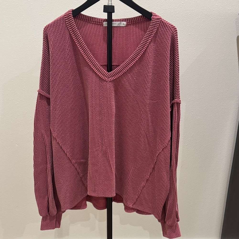 Altar'd‎ State Rose Mauve Ribbed V-Neck Sweater